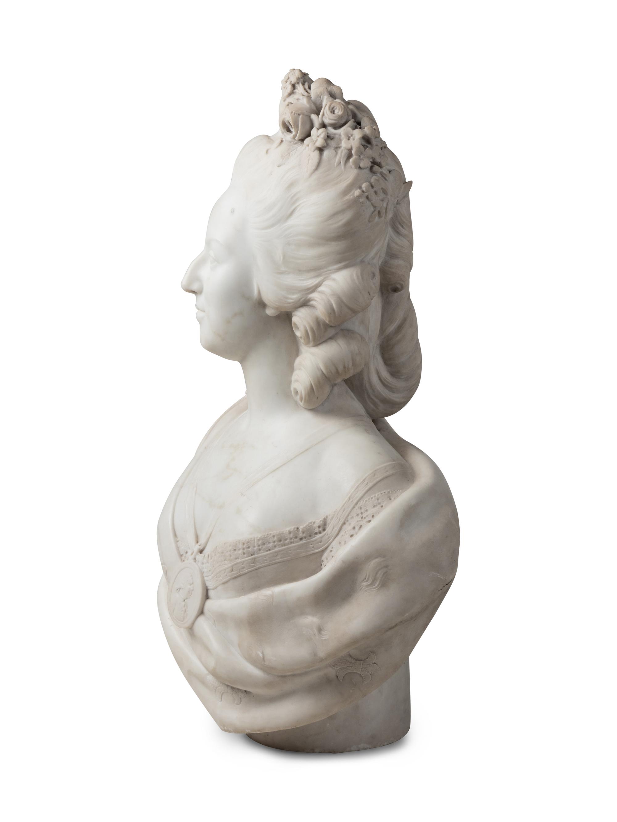 An Italian Carved Marble Bust of Marie Antoinette