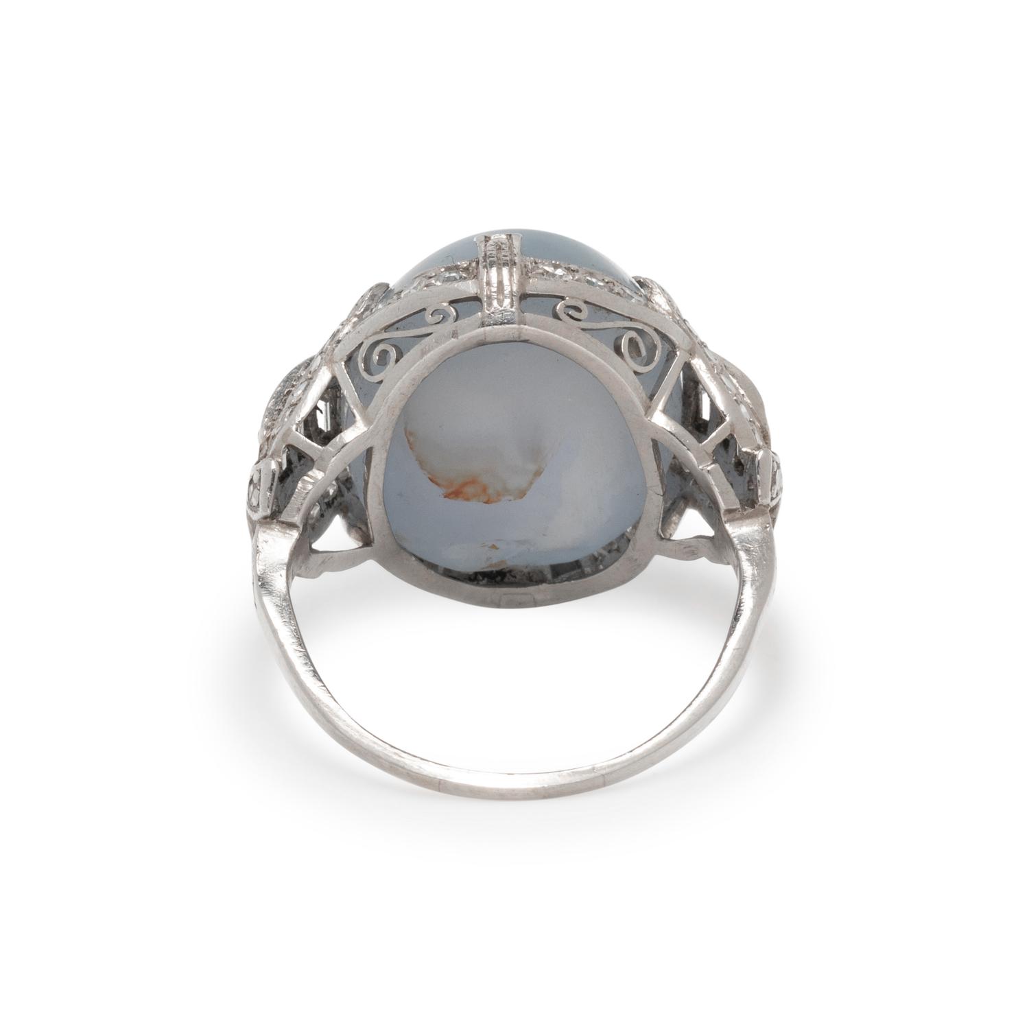 ART DECO, PLATINUM, STAR SAPPHIRE AND DIAMOND RING