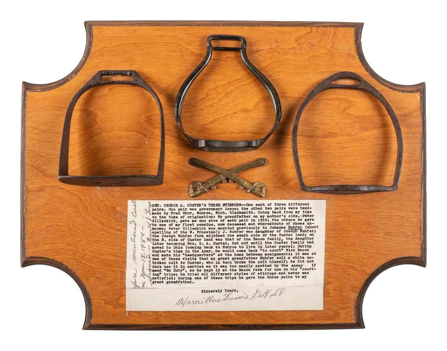 [CUSTER, George A. (1839-1876)] -- [LATE INDIAN WARS]. A group of 3 stirrups attributed as having been used by General George A. Custer.