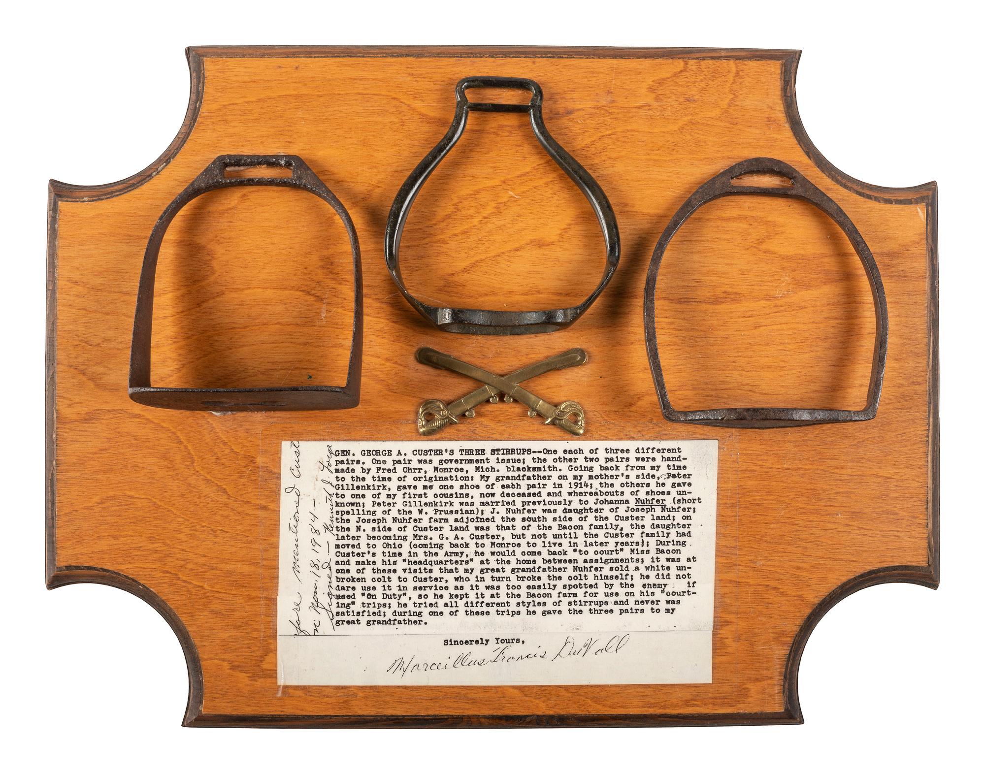[CUSTER, George A. (1839-1876)] -- [LATE INDIAN WARS]. A group of 3 stirrups attributed as having been used by General George A. Custer.