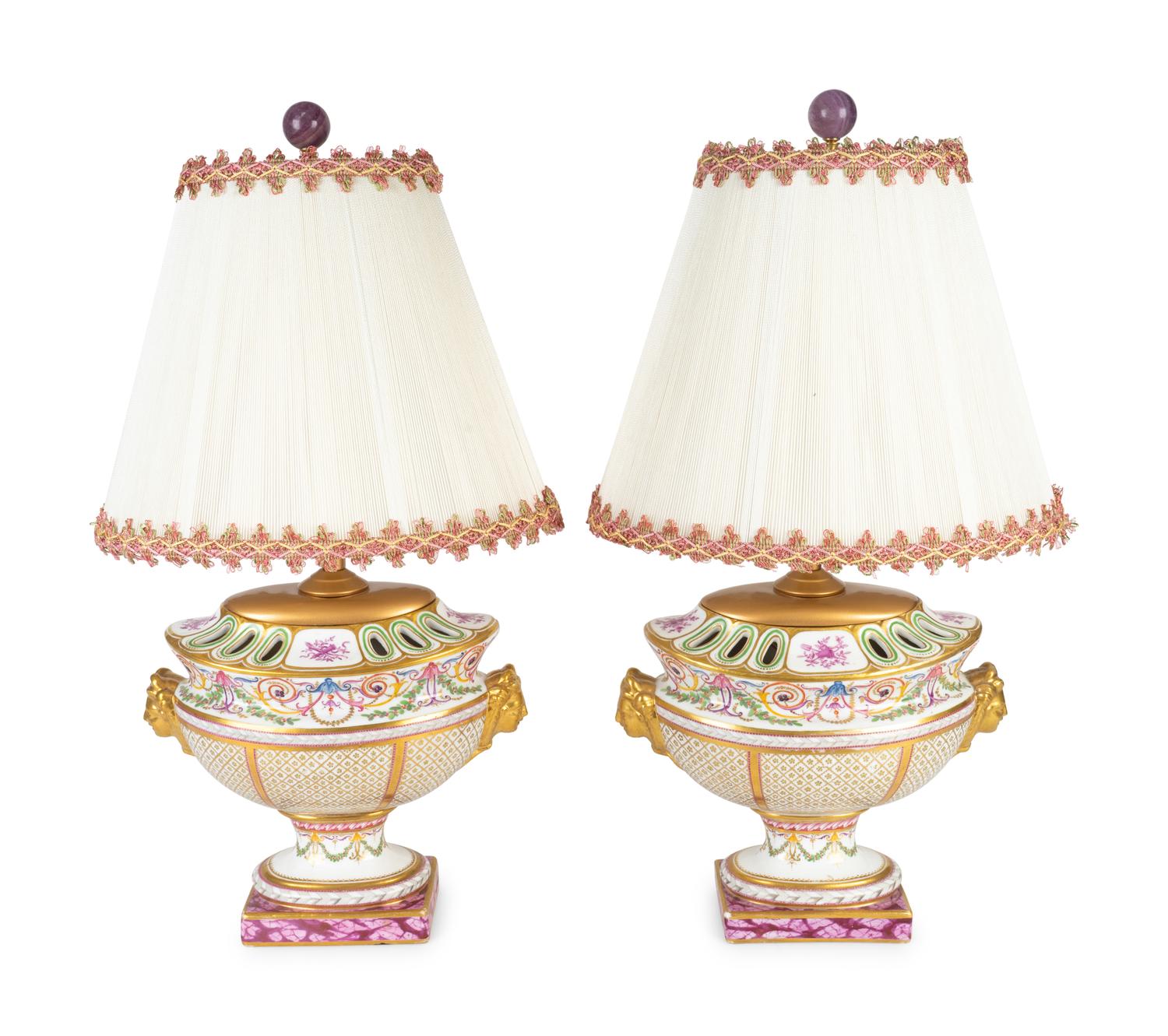 A Pair of Continental Porcelain Urns Mounted as Lamps — 19TH/20TH CENTURY