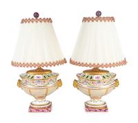 A Pair of Continental Porcelain Urns Mounted as Lamps — 19TH/20TH CENTURY