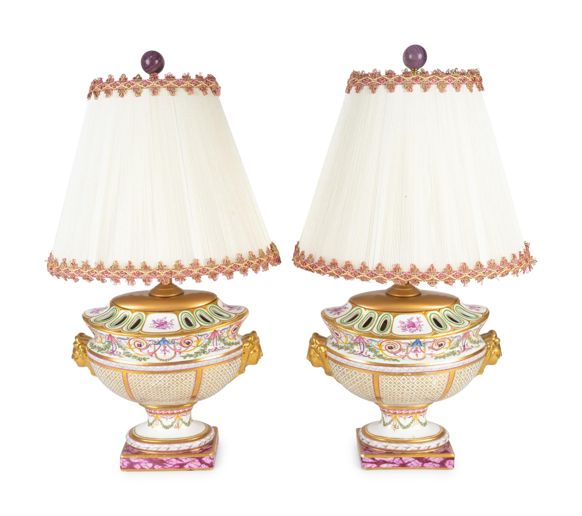 A Pair of Continental Porcelain Urns Mounted as Lamps — 19TH/20TH CENTURY