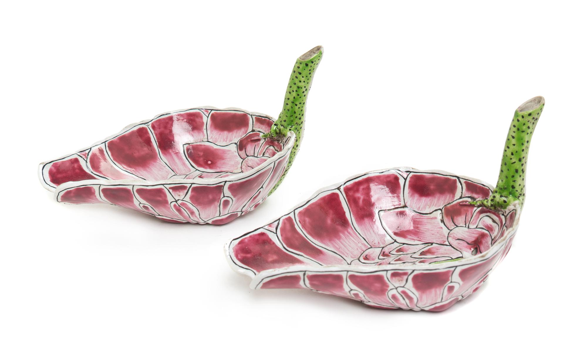 A Pair of Famille Rose Porcelain Libation Cups Length of each 7 inches. — GUANGXU PERIOD (1875-1908)
