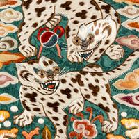 Two Korean Embroidered Silk Military Rank Badges, Hyungbae, Joseon Dynasty, 19th Century 李氏朝鮮 武官補子兩件