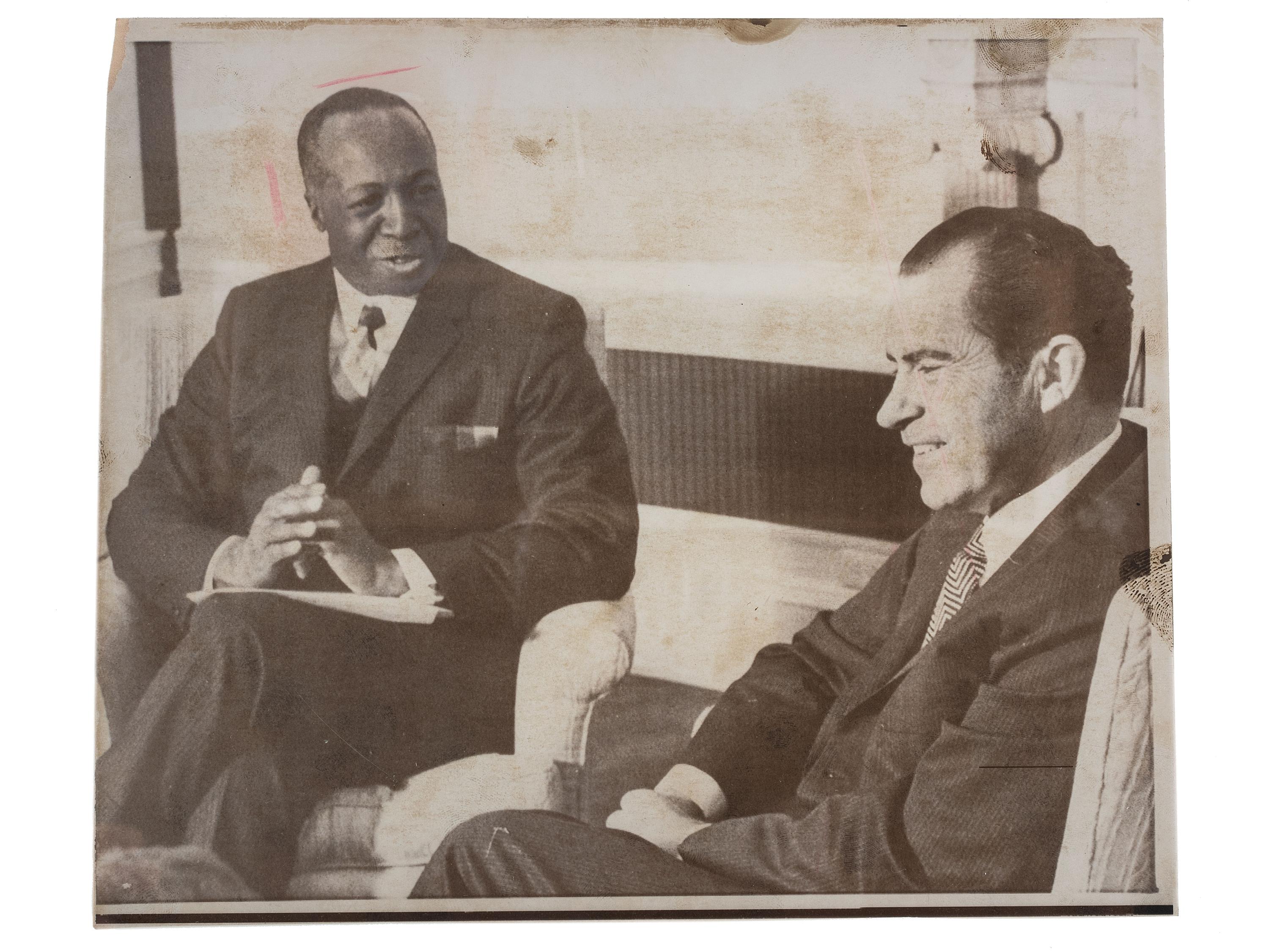[POLITICS]. NIXON, Richard (1913-1994). Photographs and signature on White House embossed card.