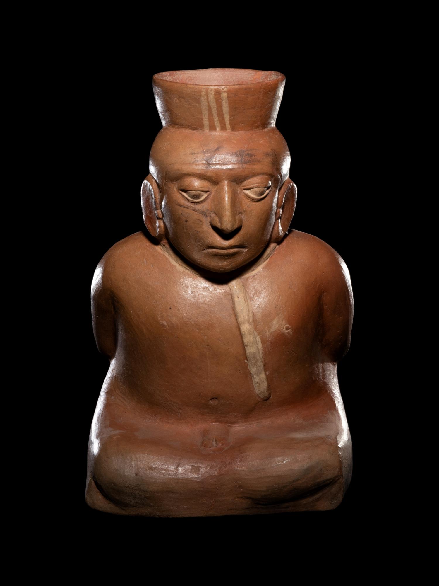 A Large Moche Terracotta Vessel Depicting a Bound Captive