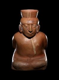 A Large Moche Terracotta Vessel Depicting a Bound Captive