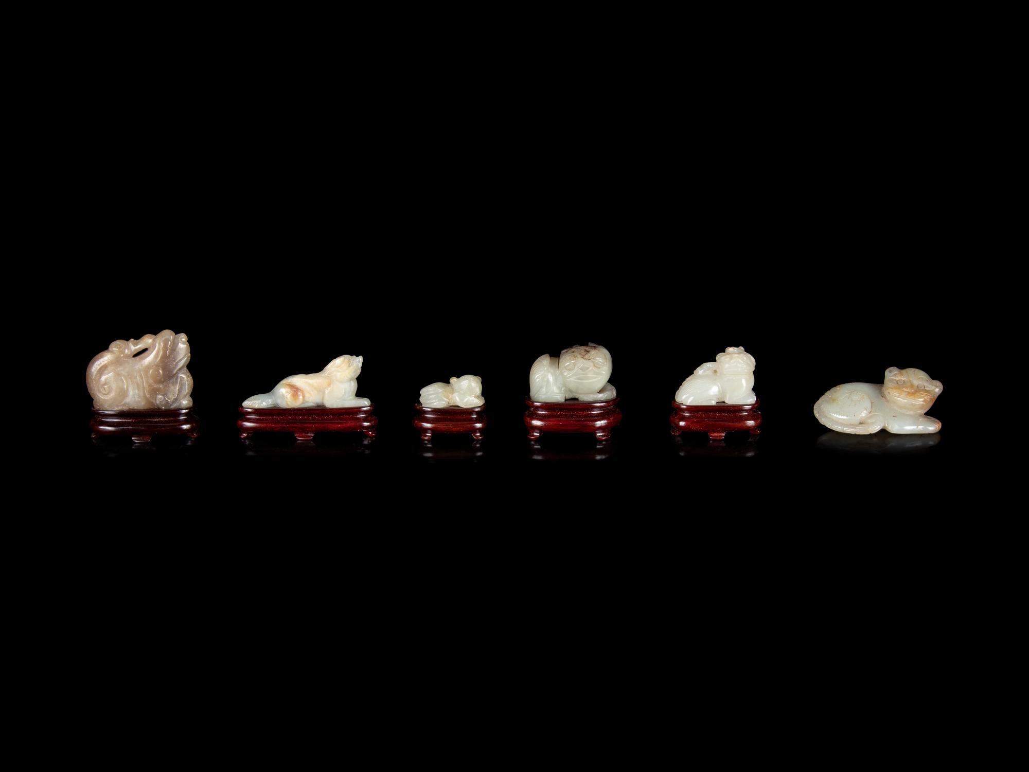 Six Chinese Carved Jade Figures of Mythical Beasts