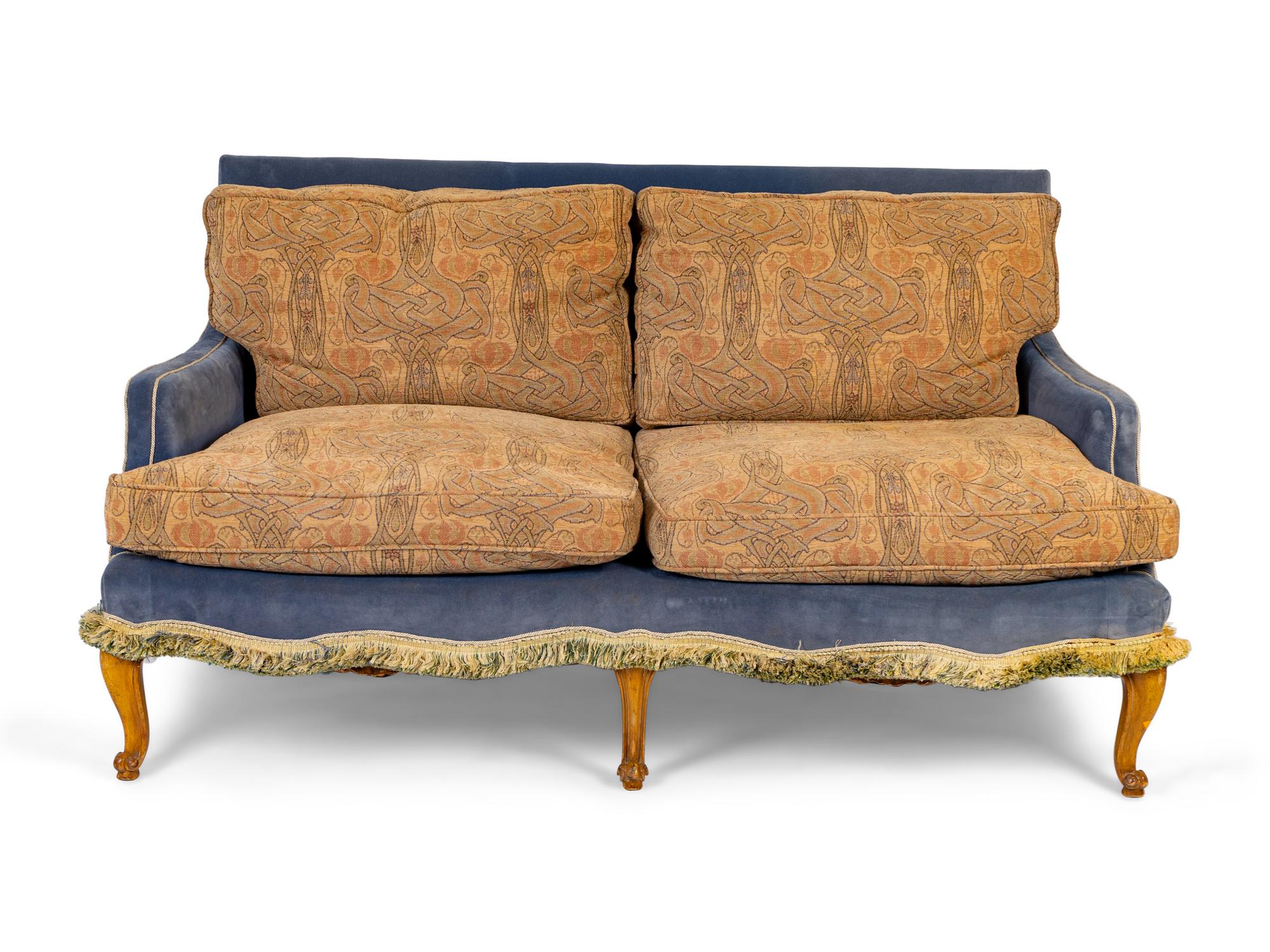 A Pair of French Provincial Velvet and Art Nouveau Inspired Upholstered Settees — 20TH CENTURY