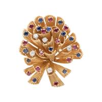 FRENCH, RETAILED BY BONWIT TELLER, YELLOW GOLD, SAPPHIRE, RUBY, AND DIAMOND BROOCH