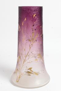 An Art Nouveau Gilt Decorated Mottled Glass Vase Height 10 inches. — LATE 19TH CENTURY