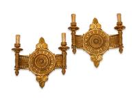 A Pair of Empire Style Gilt-Bronze Two-Light Sconces