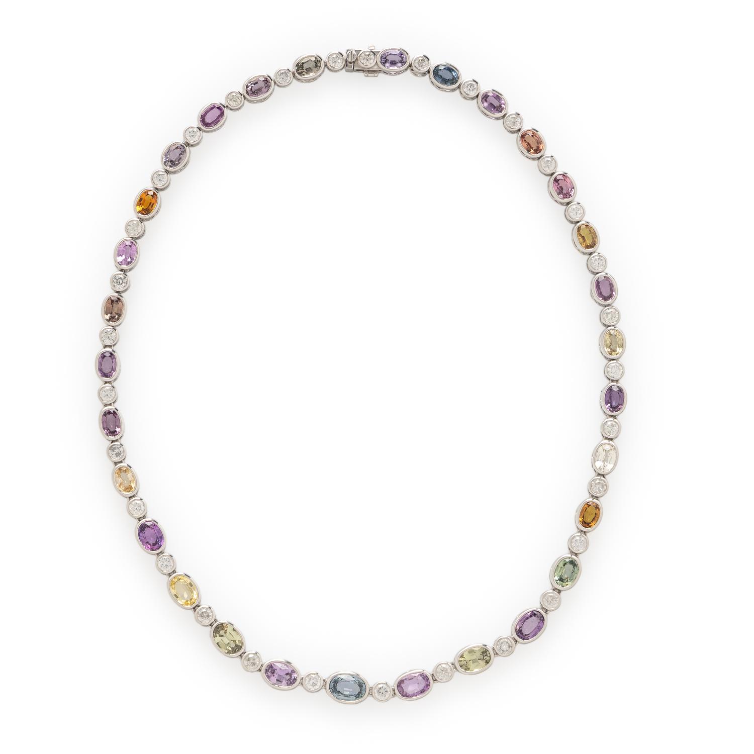 SHEFFIELD & SONS, MULTICOLOR SAPPHIRE, DIAMOND, AND PLATINUM NECKLACE