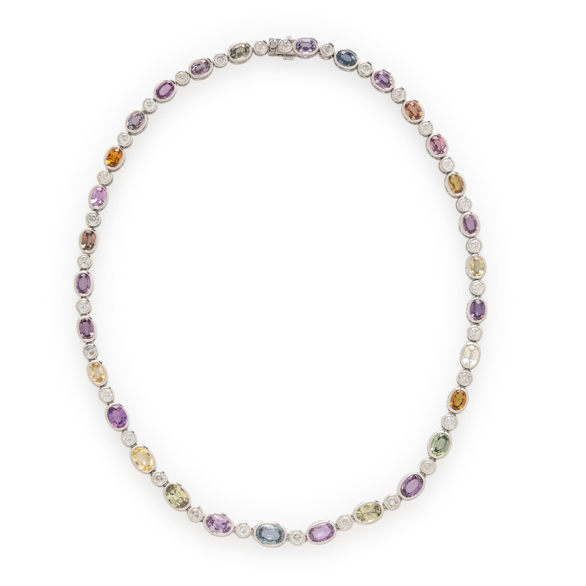 SHEFFIELD & SONS, MULTICOLOR SAPPHIRE, DIAMOND, AND PLATINUM NECKLACE