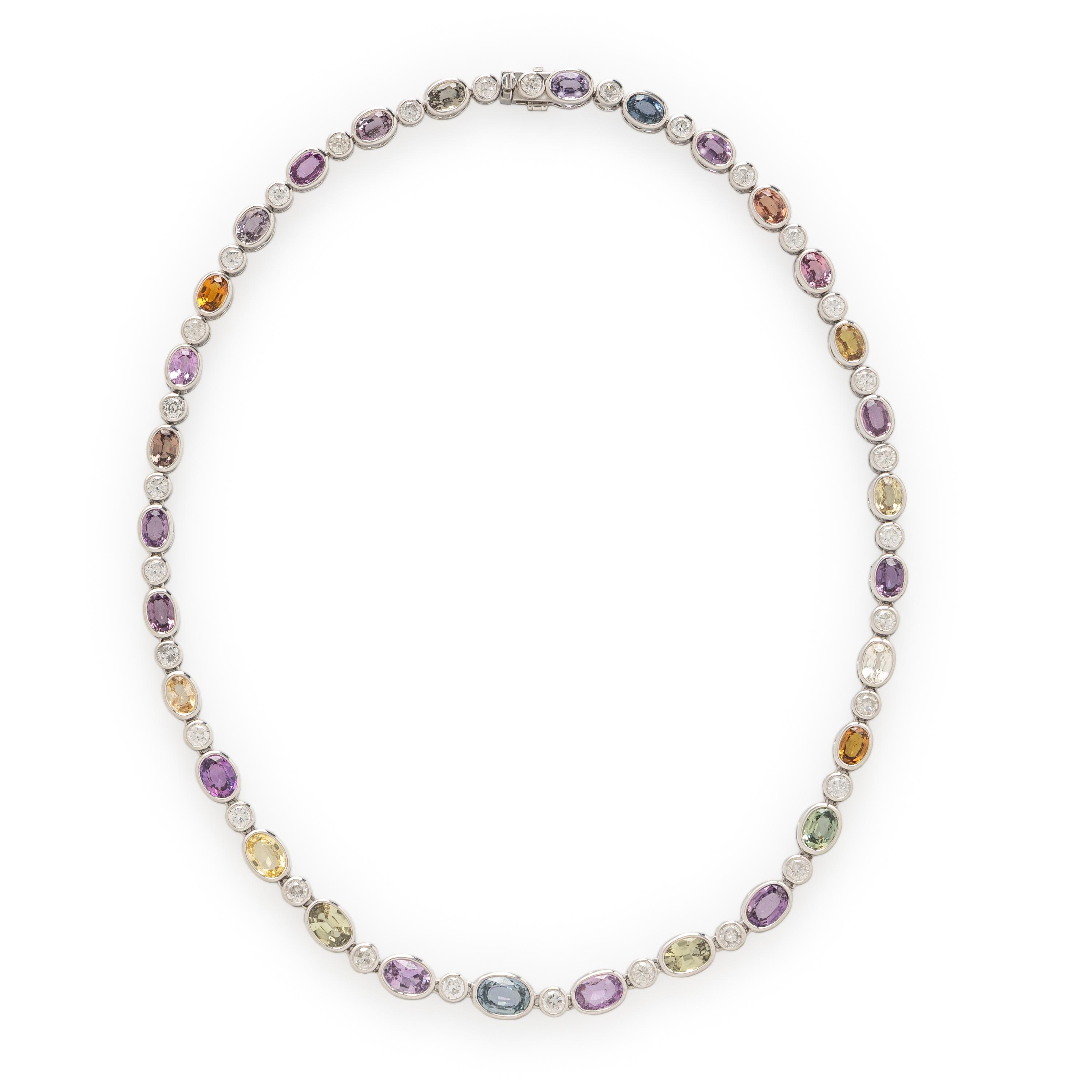 SHEFFIELD & SONS, MULTICOLOR SAPPHIRE, DIAMOND, AND PLATINUM NECKLACE