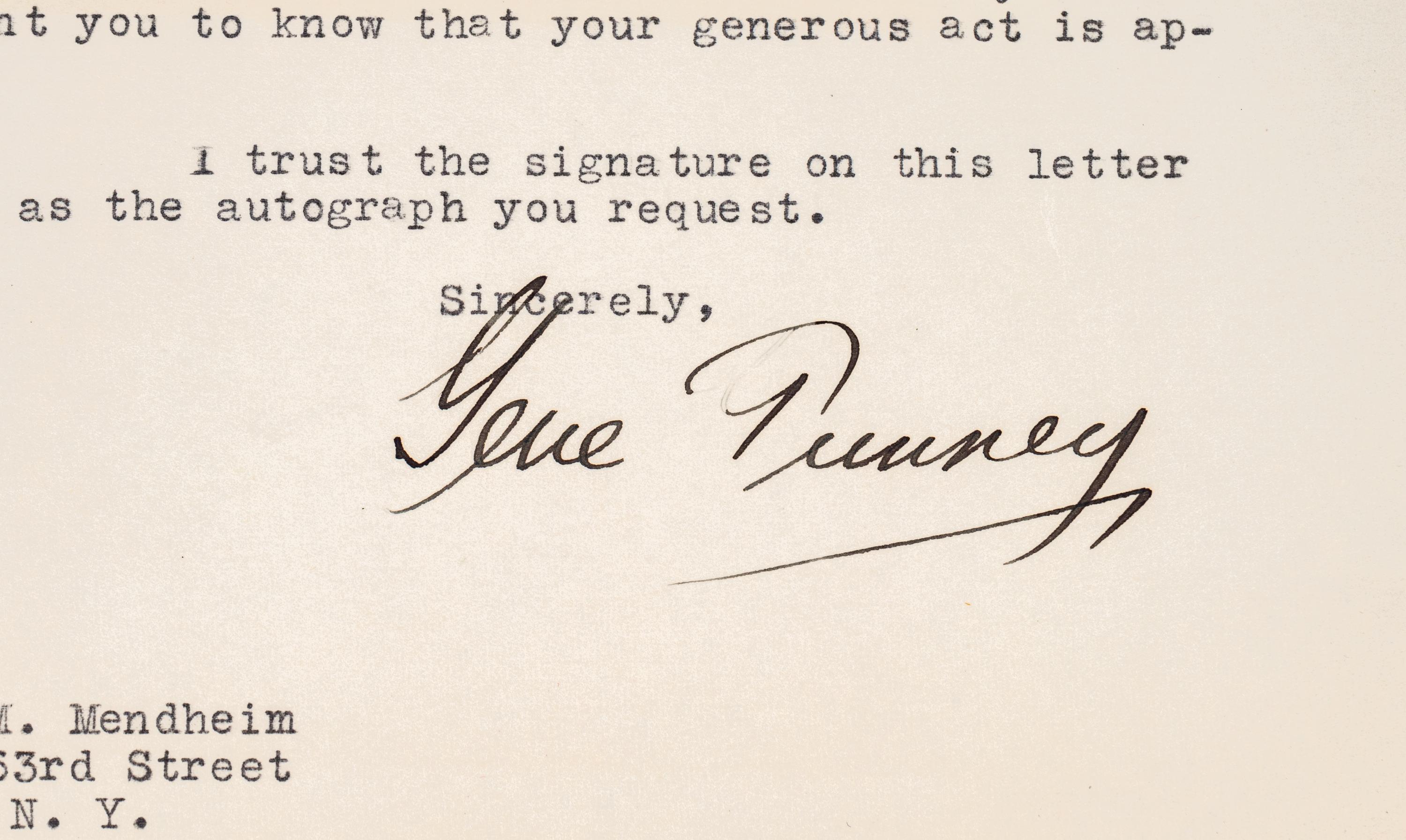 A Group of Heavyweight Boxing Champion Gene Tunney Signed Autograph Letters and Photograph,