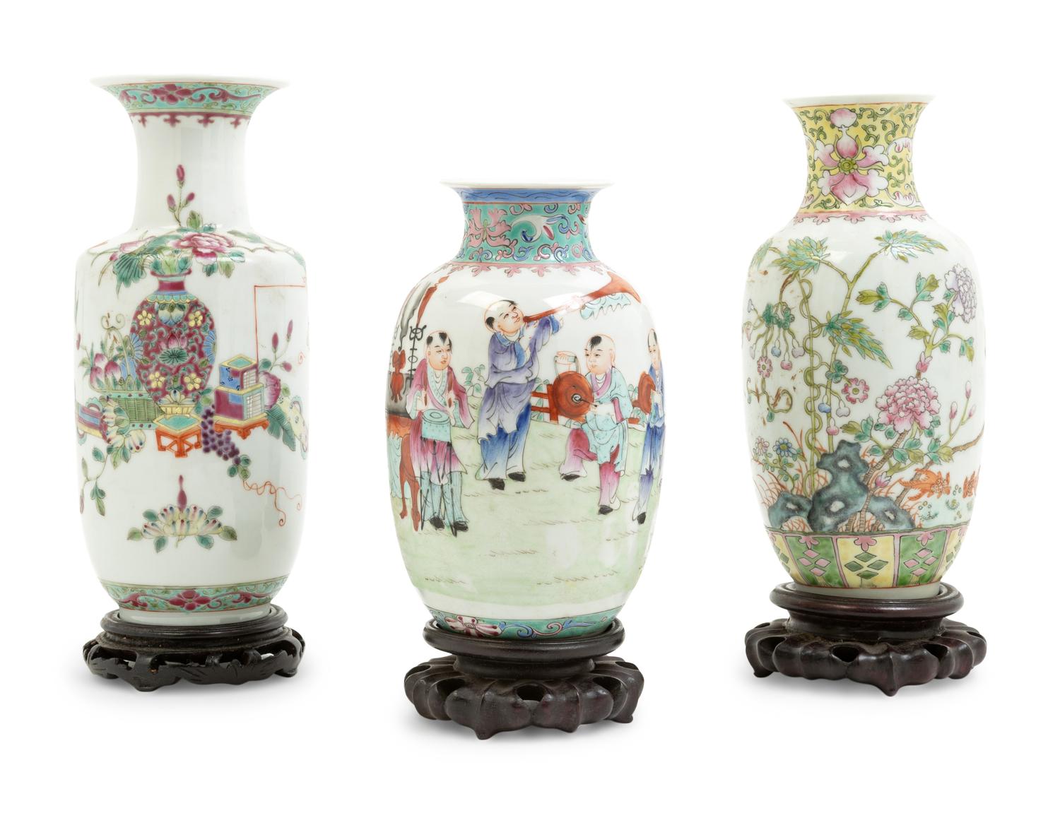 Three Chinese Famille Rose Porcelain Vases