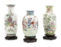 Three Chinese Famille Rose Porcelain Vases