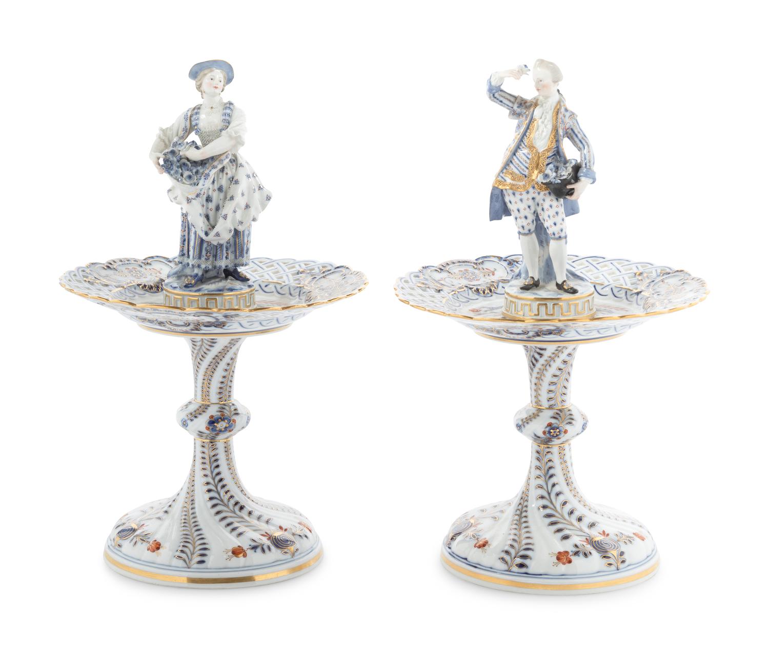 A Pair of Meissen Porcelain Figural Sweetmeat Dishes