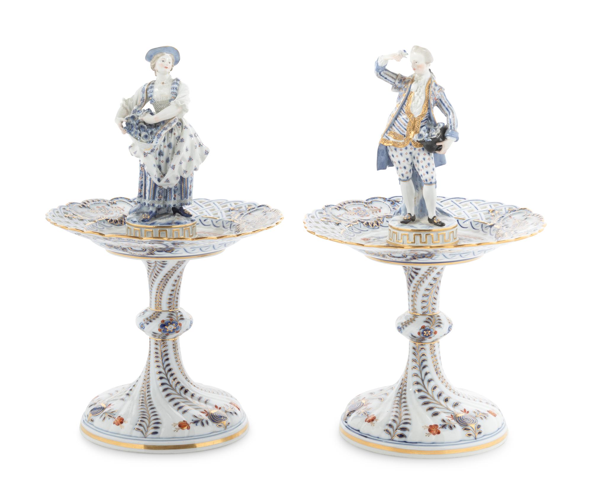 A Pair of Meissen Porcelain Figural Sweetmeat Dishes