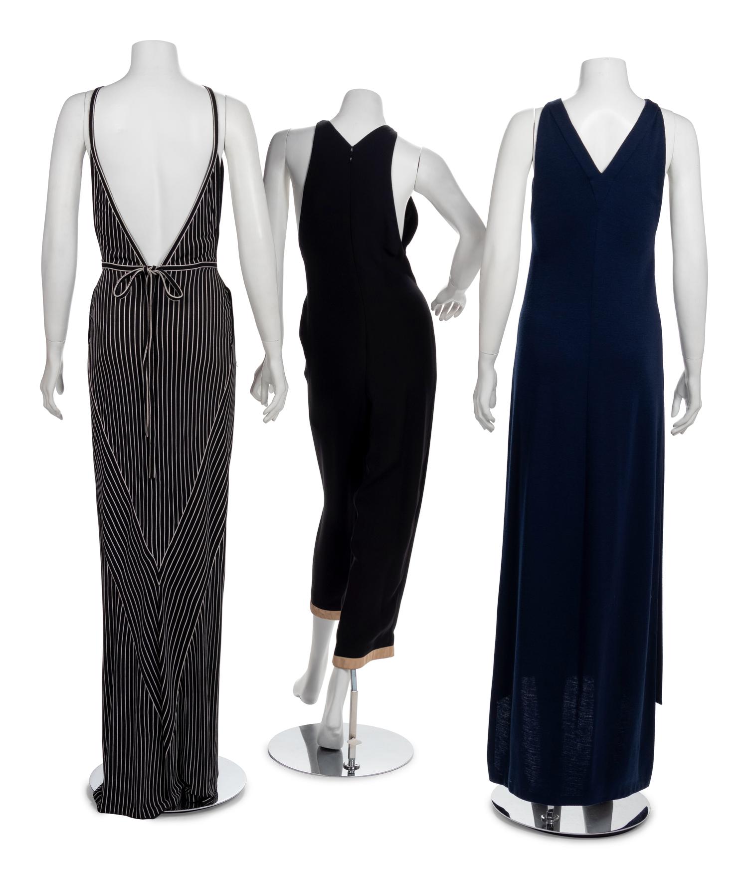 Two Geoffrey Beene Dresses and One Tuxedo Jumpsuit, Spring 1993