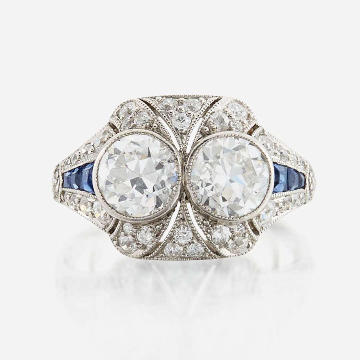 A diamond, sapphire, and platinum ring, J. E. Caldwell & Co.