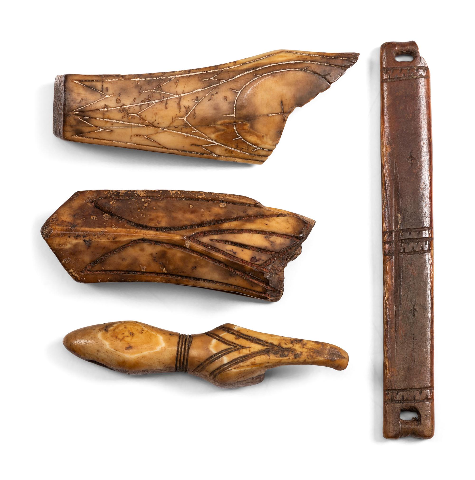 Iñupiaq Decorated Fossilized Walrus Ivory Tools