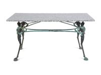 A Neoclassical Style Patinated Cast Metal Granite-Top Table