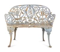 A Pair of Painted Iron Garden Benches