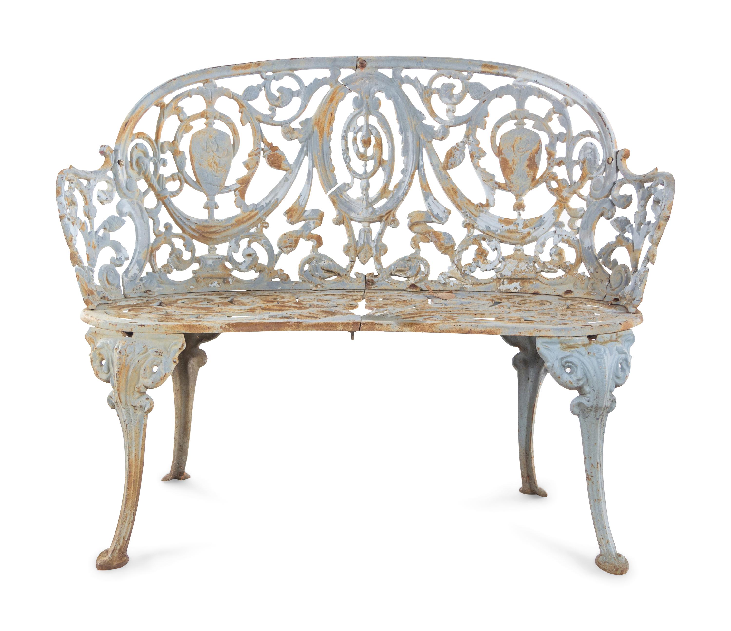 A Pair of Painted Iron Garden Benches