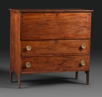 A Country Federal Brown-Stained Pine Two-Drawer Blanket Chest