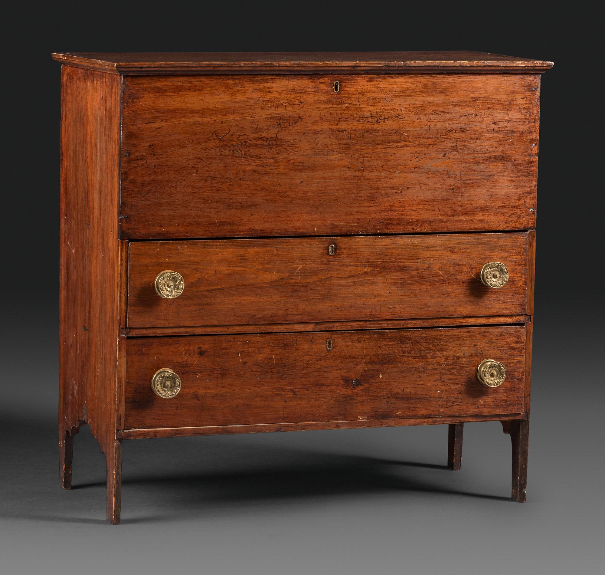 A Country Federal Brown-Stained Pine Two-Drawer Blanket Chest