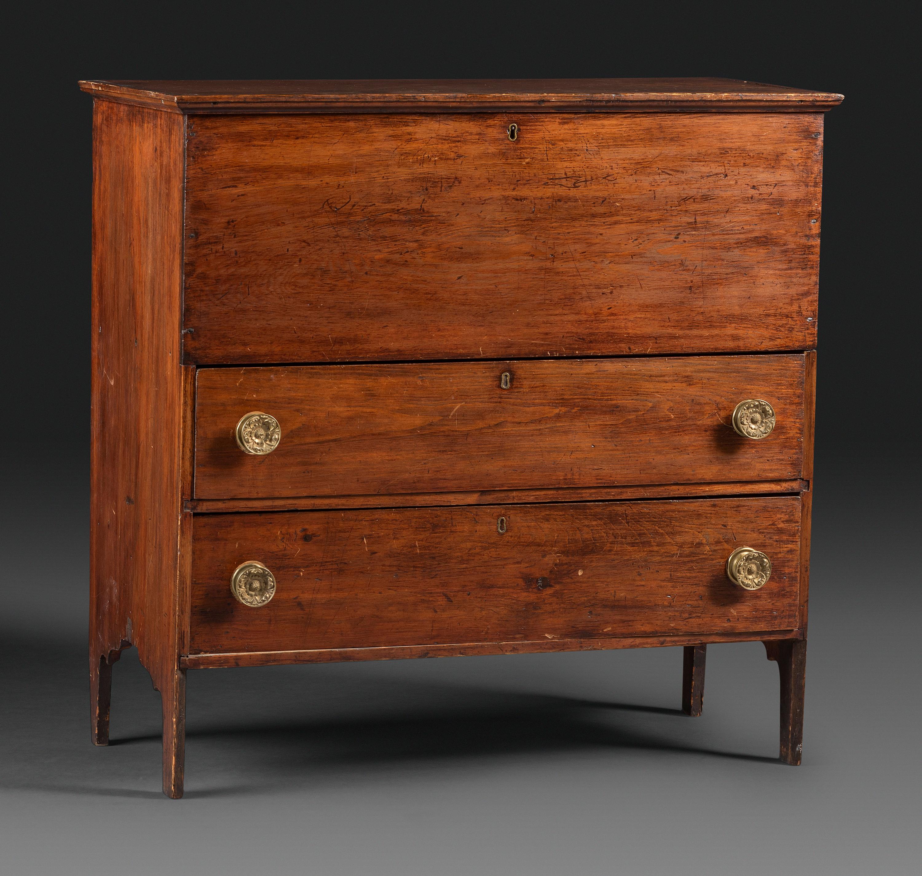 A Country Federal Brown-Stained Pine Two-Drawer Blanket Chest