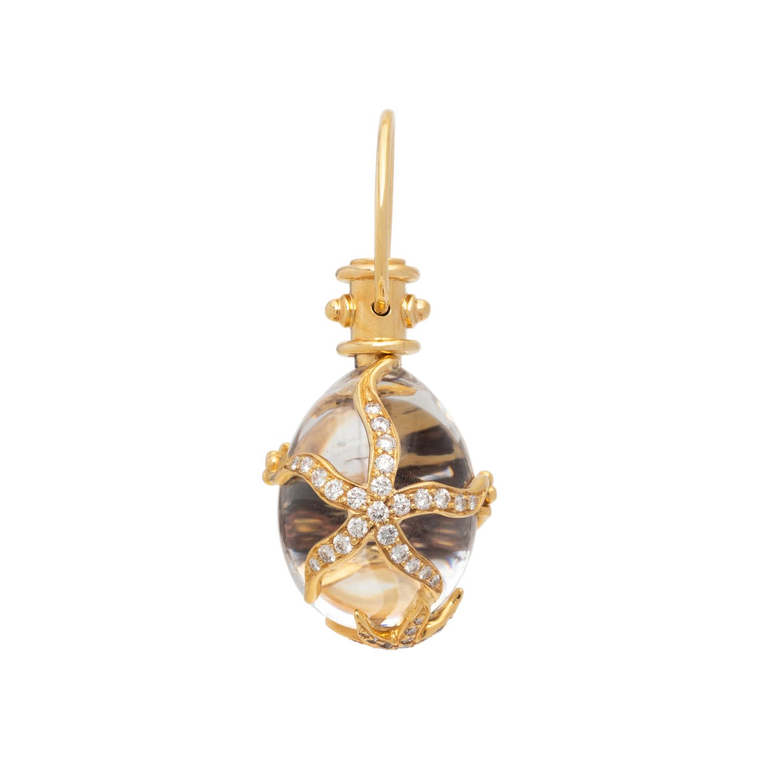 TEMPLE ST. CLAIR, YELLOW GOLD AND ROCK CRYSTAL 'MEDIUM DIAMOND SEA STAR AMULET' PENDANT