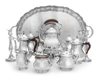 An American Silver Tea and Coffee Service, Gorham Mfg. Co., Providence, RI, comprising a coffee pot, a teapot, a kettle on stand, a cre