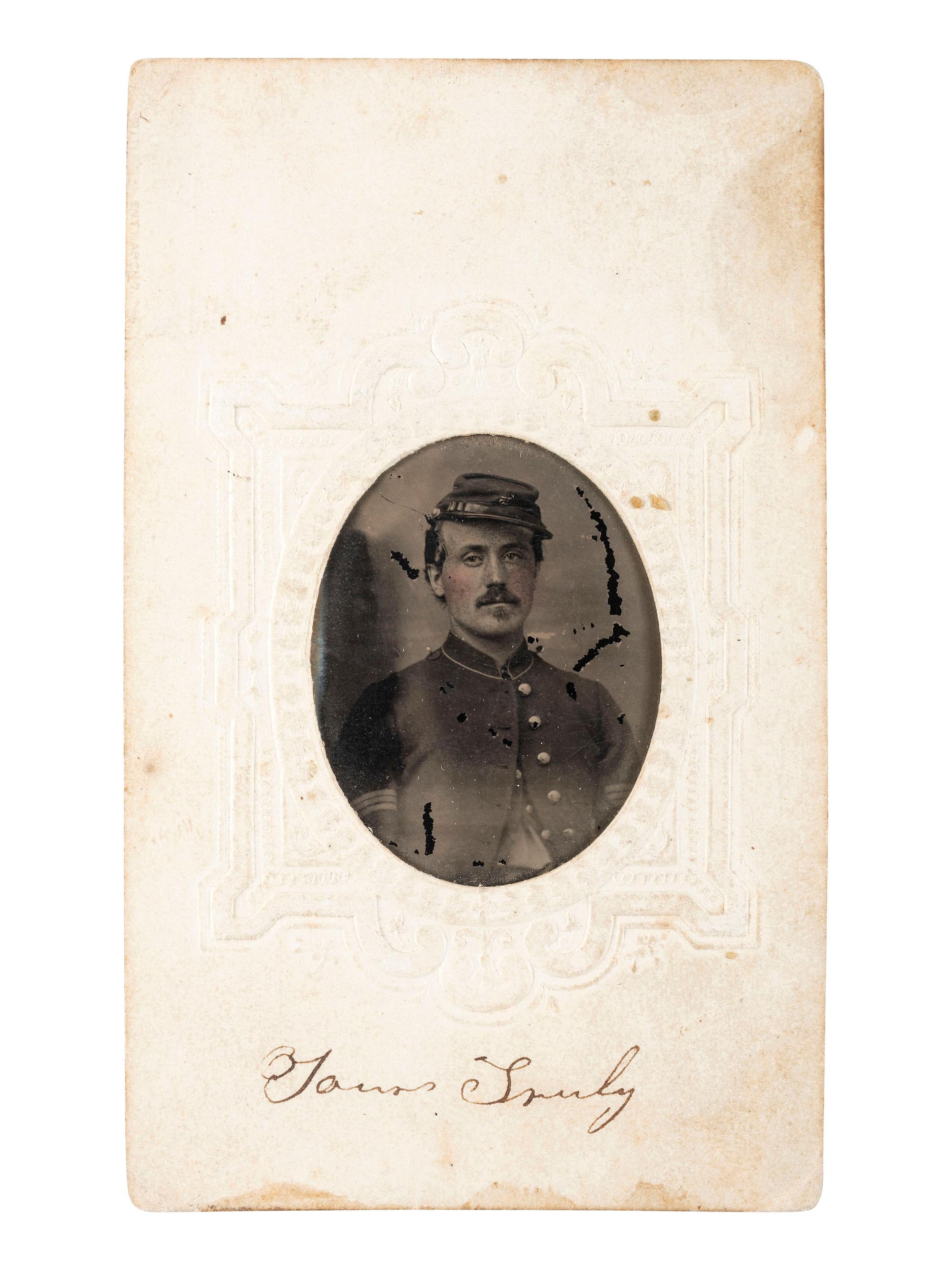 [CIVIL WAR]. Tintype of Union Army sergeant likely taken during the post-war occupation of Texas. [Palestine, TX], ca 1865-70.