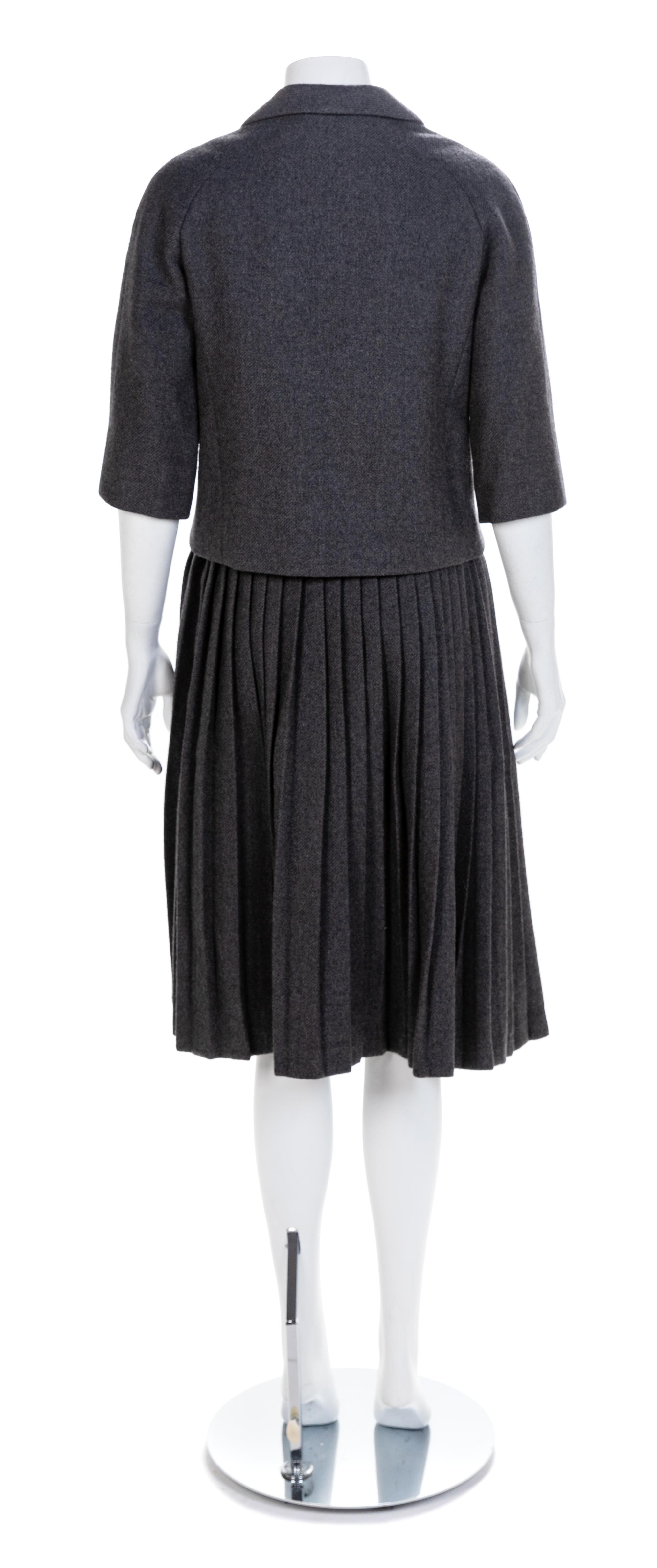 Norman Norell Two-Piece Gray Wool Ensemble, 1960s No size label