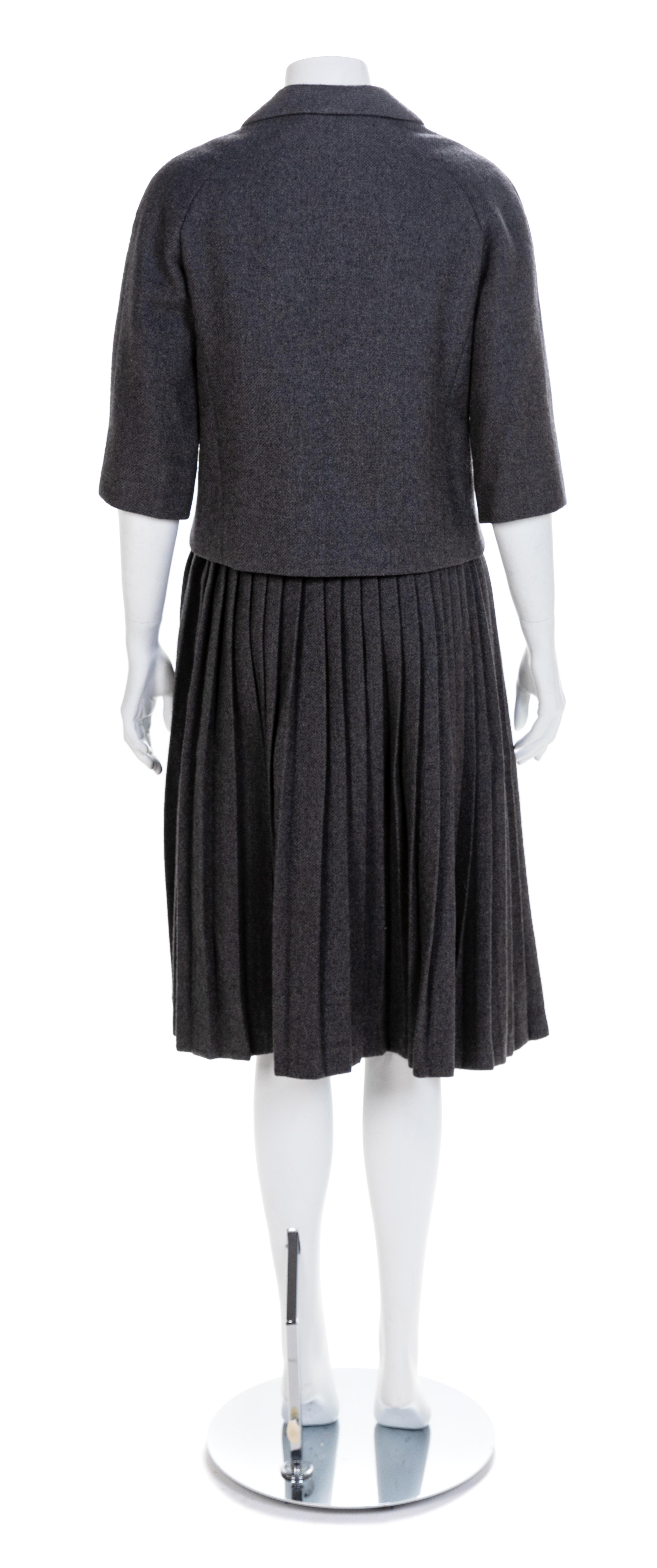 Norman Norell Two-Piece Gray Wool Ensemble, 1960s No size label