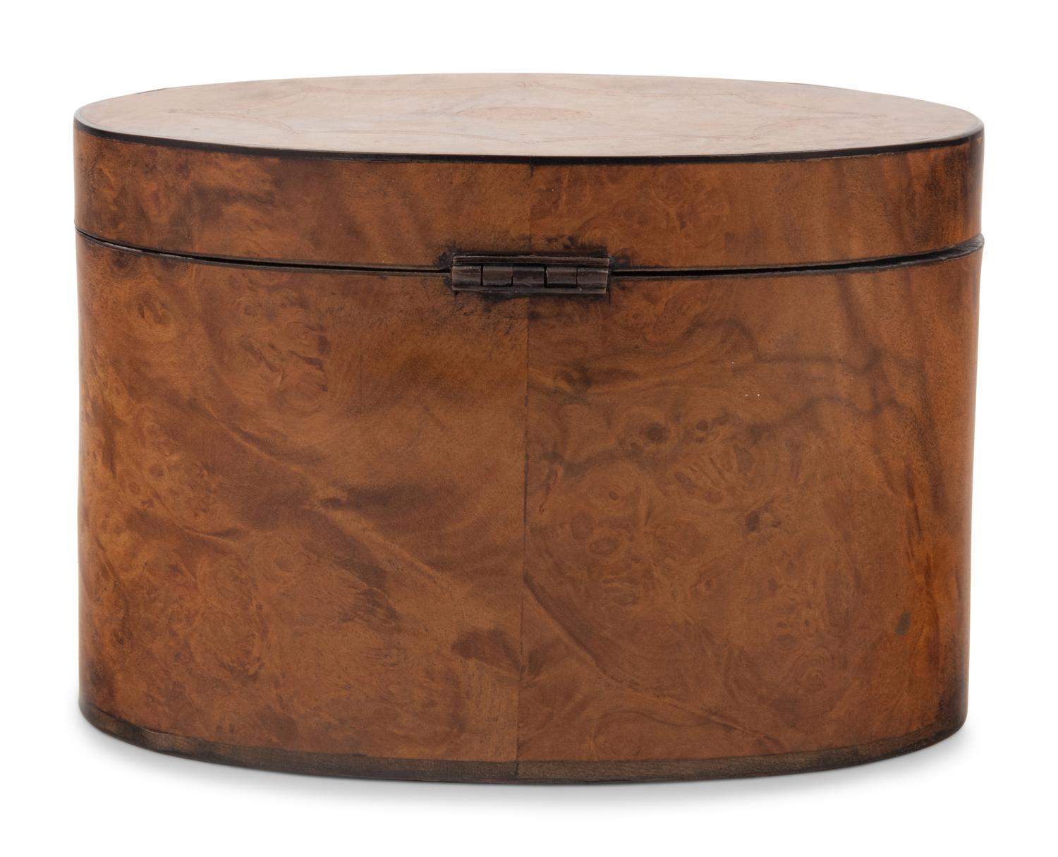 A George III Satinwood Inlaid Burlwood Tea Caddy