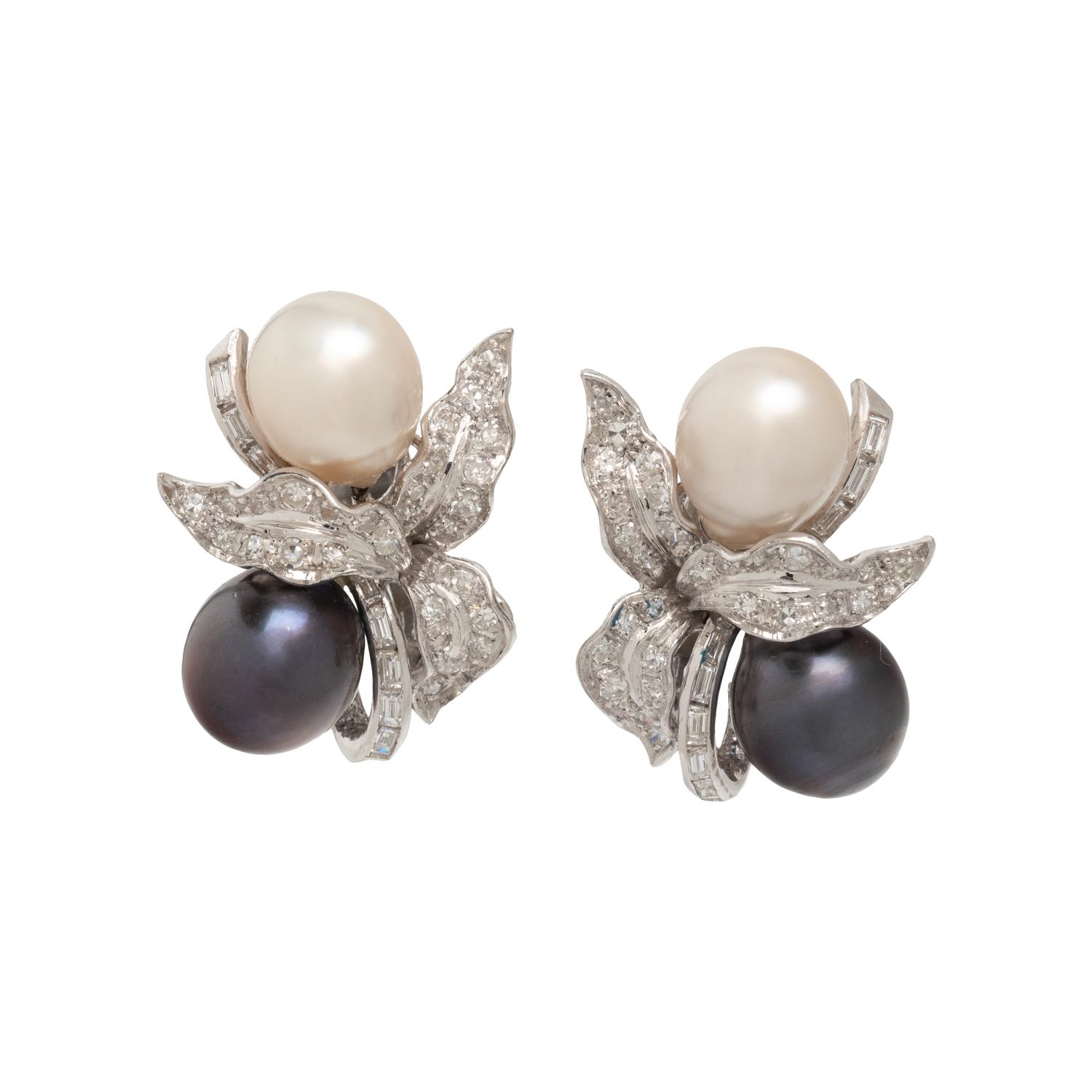 SOUTH SEA AND TAHITIAN CULTURED PEARL AND DIAMOND EARRINGS