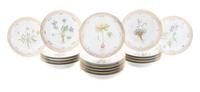 Eighteen Royal Copenhagen Flora Danica Bread Plates Diameter 3/4 inches.