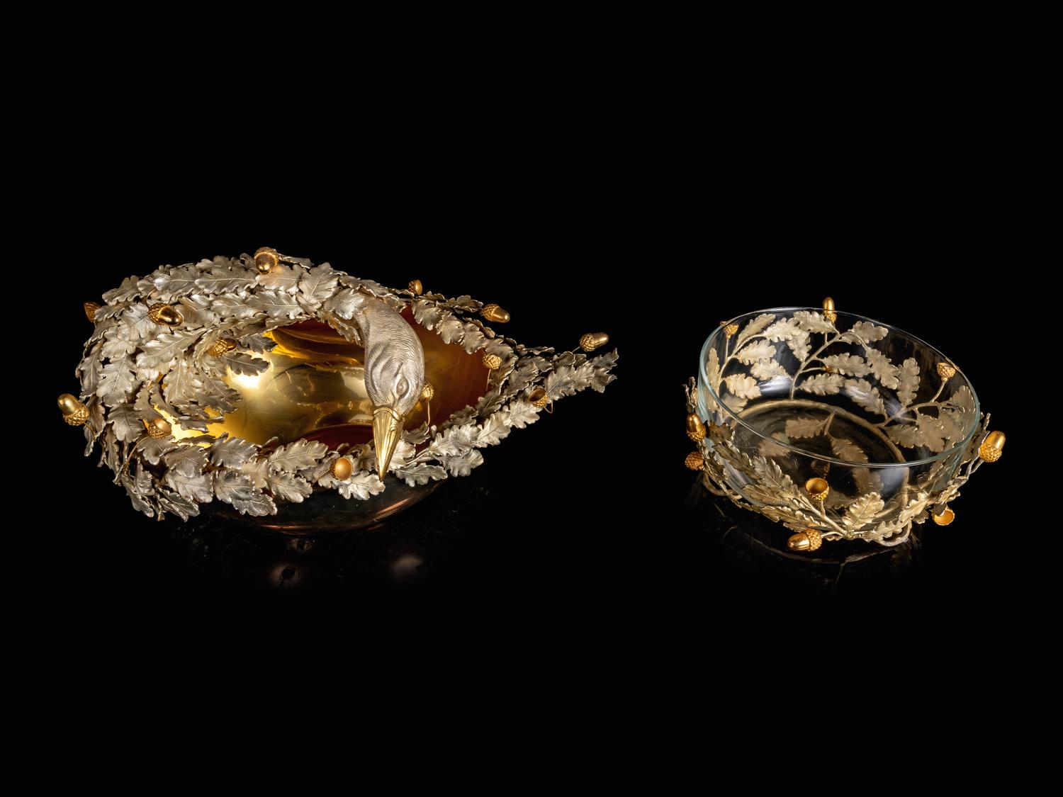 Two Italian Silvered and Gilt Metal Mounted Bowls