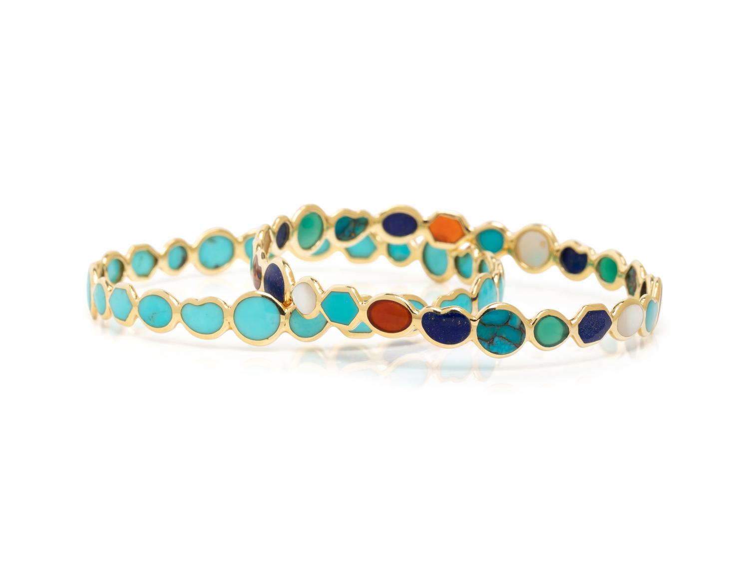 IPPOLITA, YELLOW GOLD AND GEMSTONE BANGLE BRACELETS