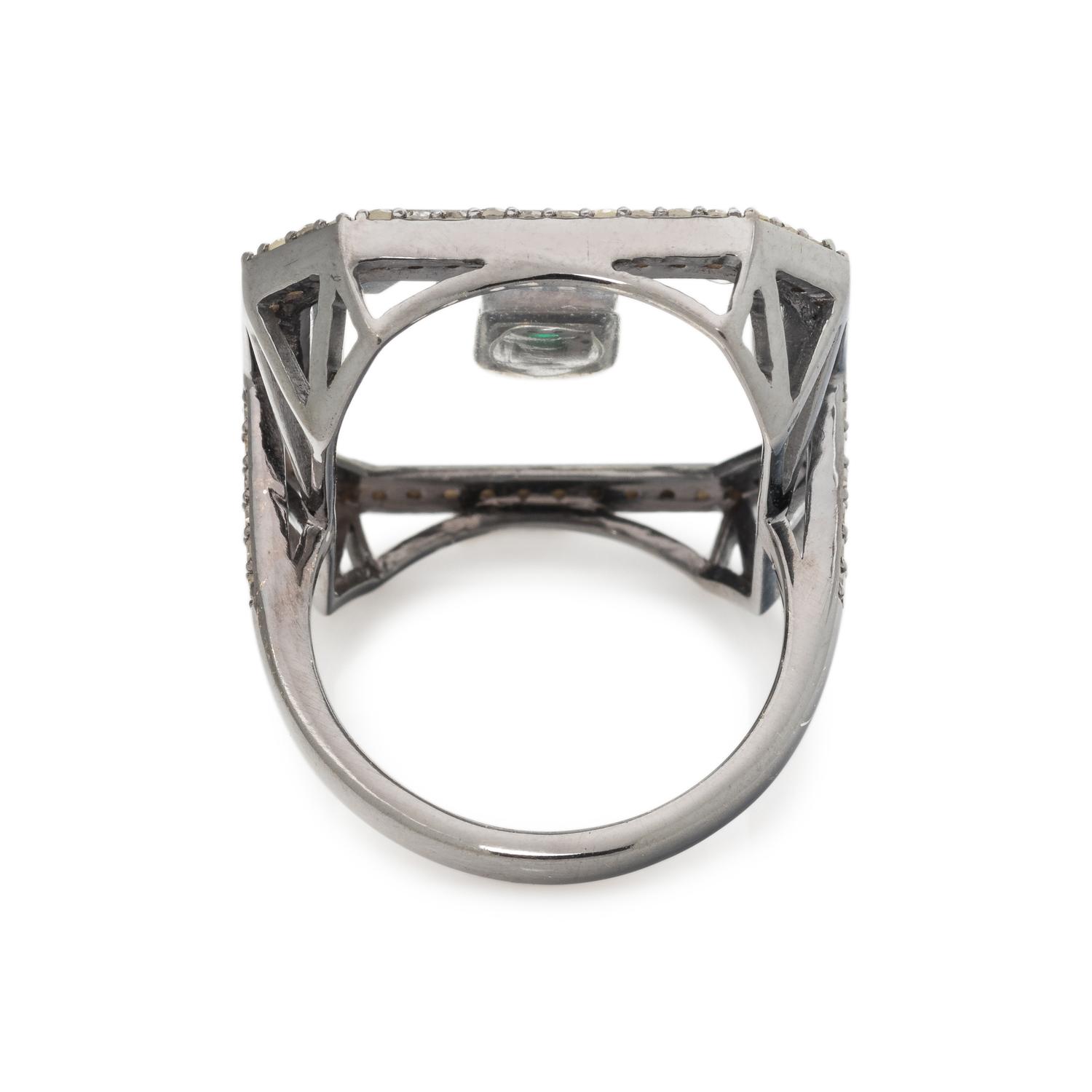 RESIN, EMERALD AND DIAMOND RING