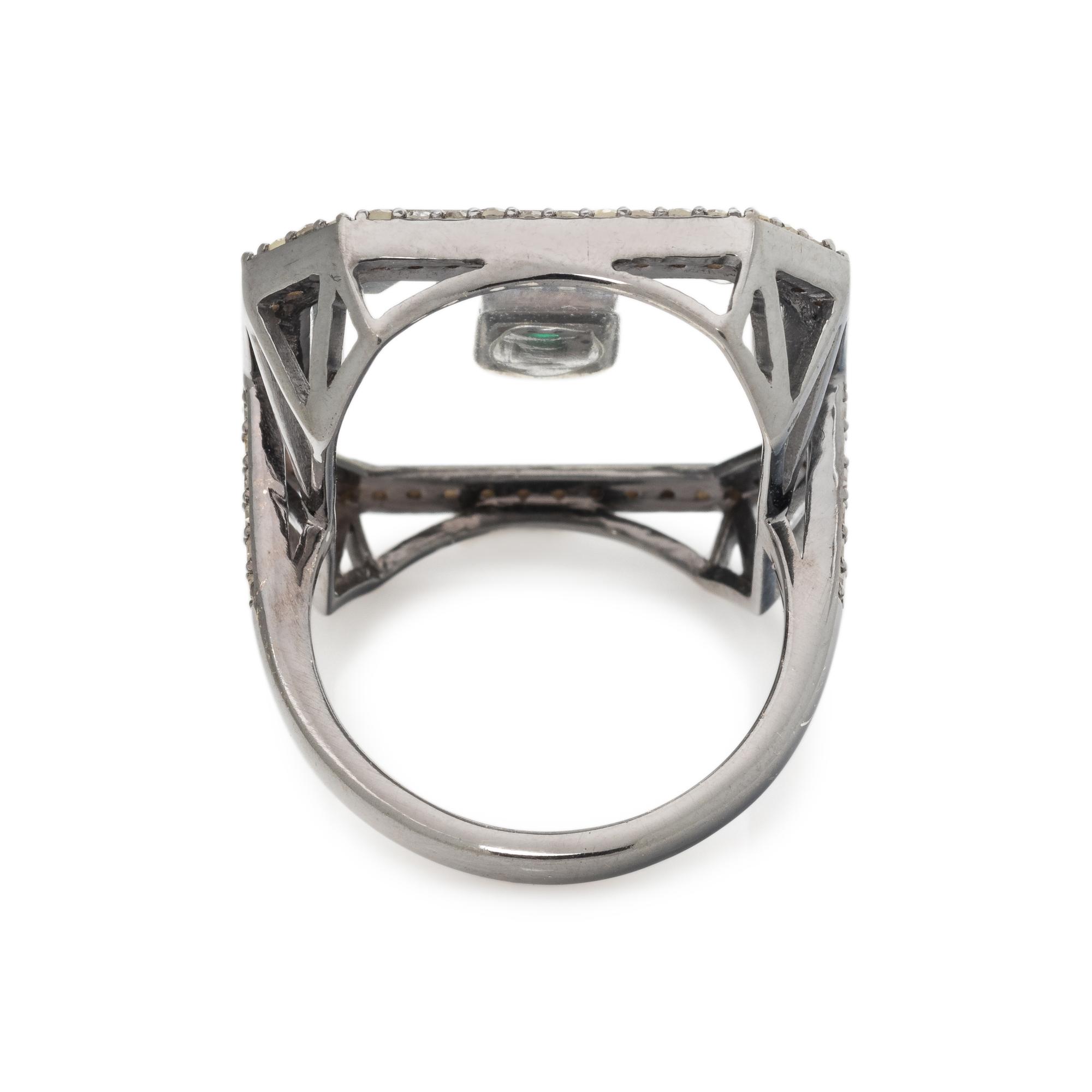 RESIN, EMERALD AND DIAMOND RING