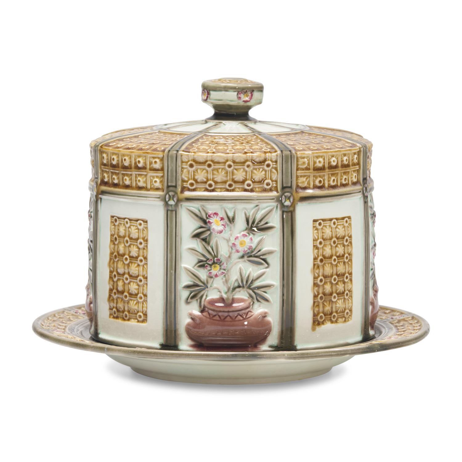 A Wedgwood Majolica Cheese Dome and Underplate