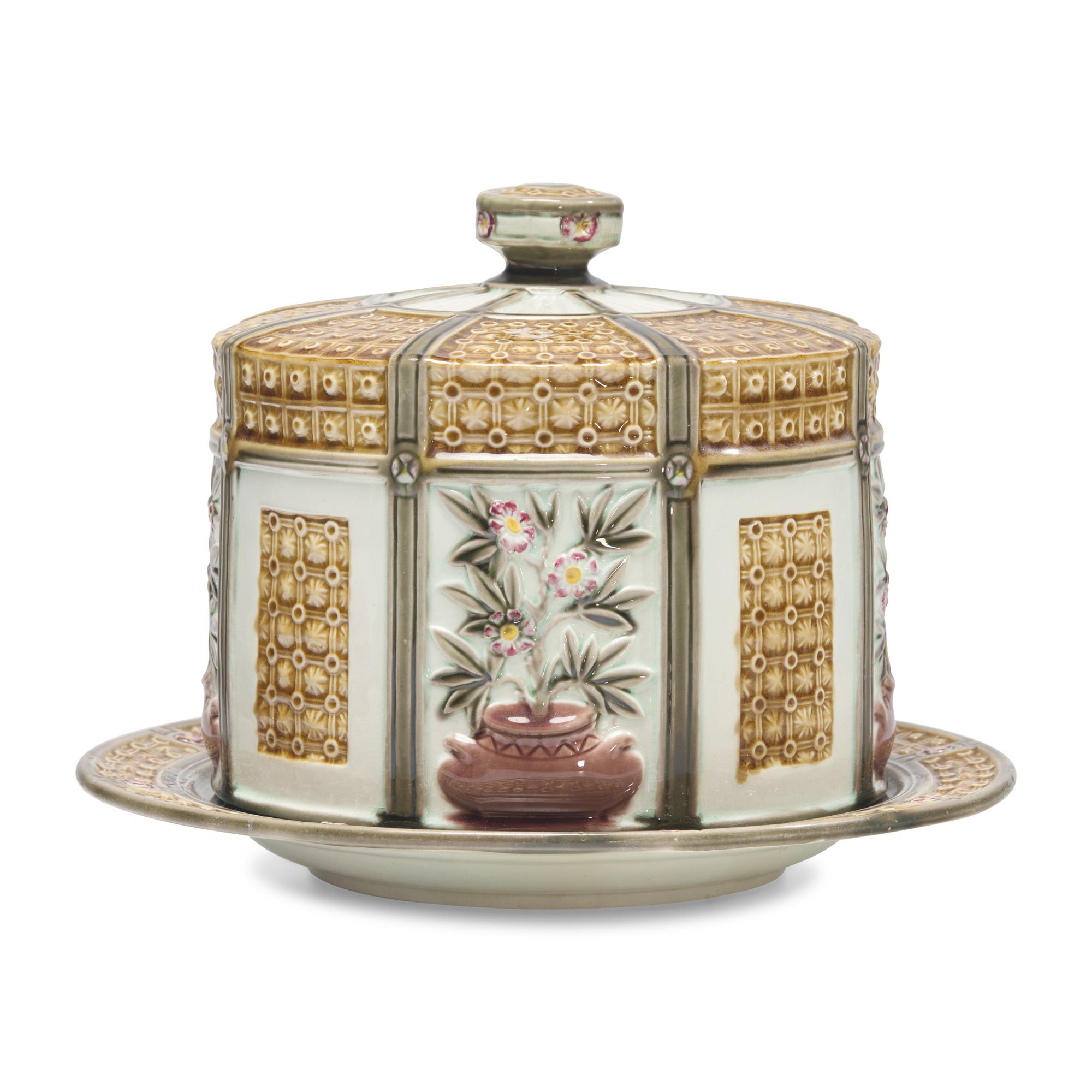 A Wedgwood Majolica Cheese Dome and Underplate
