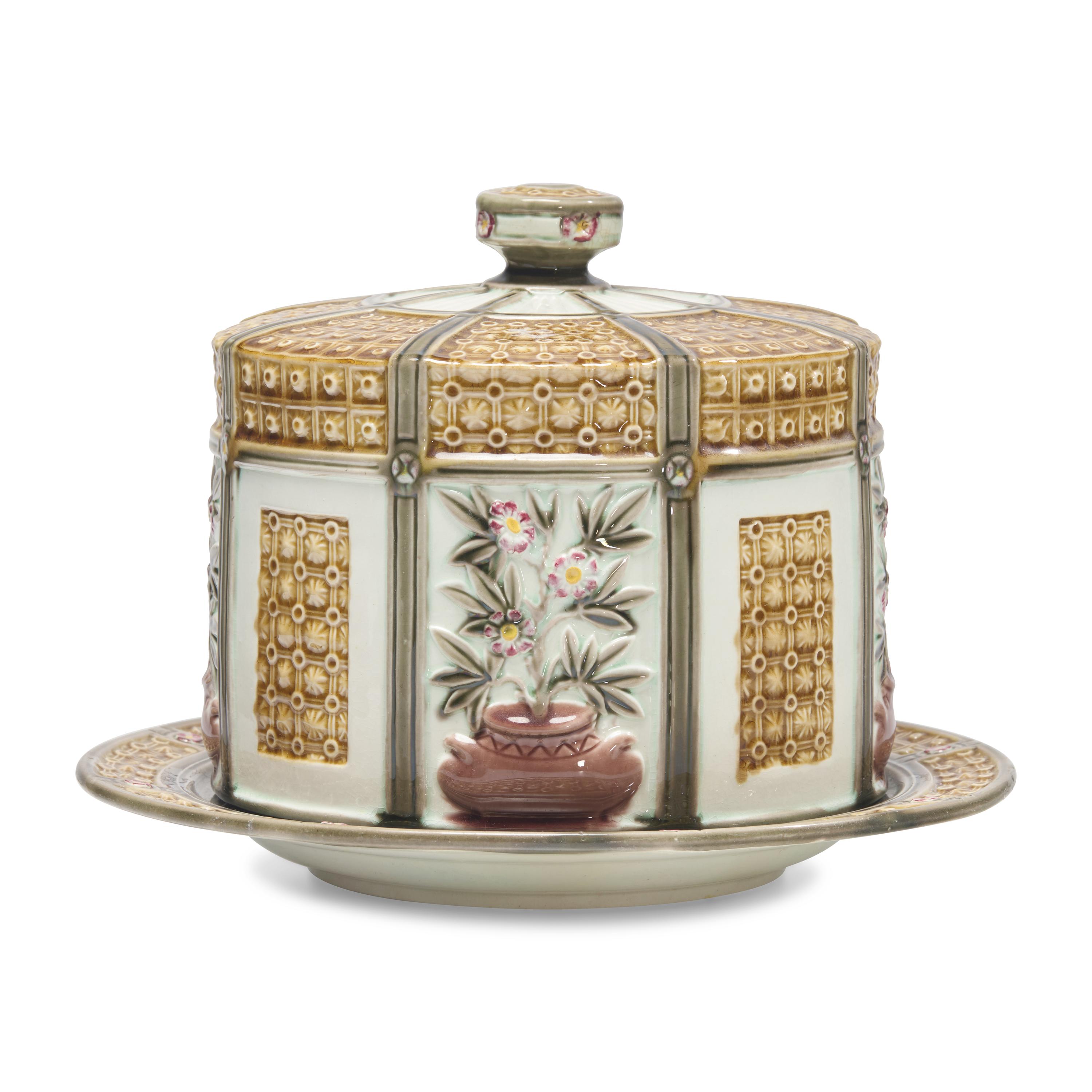 A Wedgwood Majolica Cheese Dome and Underplate