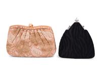 Two Judith Leiber Shoulder Bags: One Velvet and One Satin with Lace